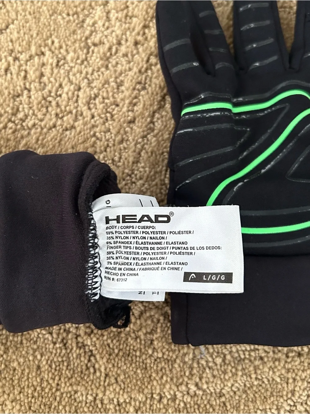 Head Black Gloves Kids with Green Logo